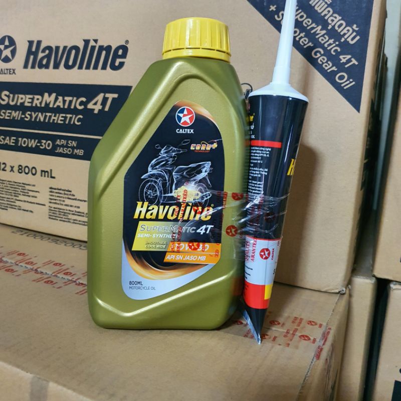 (ยกลัง)CALTEX น้ำมันเครื่อง สำหรับรถออโตเมติกขนาด 0.8 Lพร้อมน้ำมันเฟืองท้าย HAVOLINE SUPERMATIC 4T (ยกลัง 12 ชุด)
