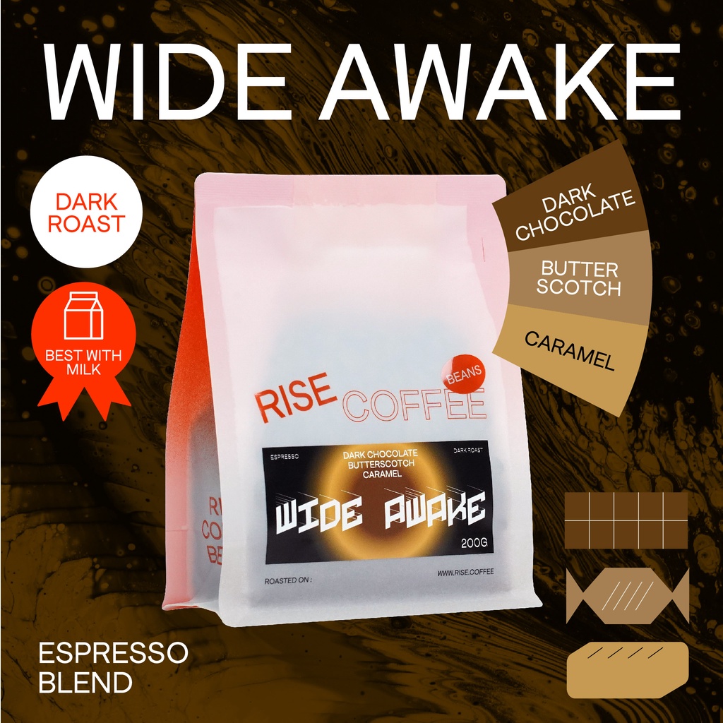 เมล็ดกาแฟคั่วเข้ม DARK ROAST - WIDE AWAKE (อาราบิก้า 100%) RISE COFFEE