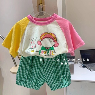 [Babycat] พร้อมส่ง ขายดี เสื้อยืดแขนสั้น กางเกงขาสั้น ลายสก๊อต สไตล์เกาหลี ญี่ปุ่น ฤดูร้อน สําหรับเด็กผู้หญิง 2022