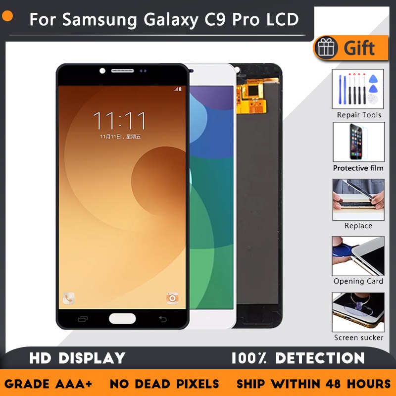 อะไหล่หน้าจอสัมผัสดิจิทัล LCD AMOLED 100% สําหรับ Samsung Galaxy C9 Pro C9000