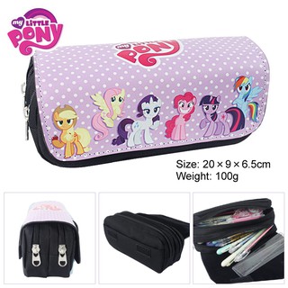 กระเป๋าดินสอ ผ้าแคนวาส แต่งซิปคู่ ขนาดใหญ่ จุของได้เยอะ ลาย My Little Pony สีรุ้ง สําหรับใส่เครื่องเขียน