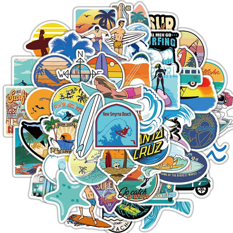 【Large sticker】50pcs Beach Surfing Stickers For Skateboard Guitar Motorcycle Laptop Waterproof Stick