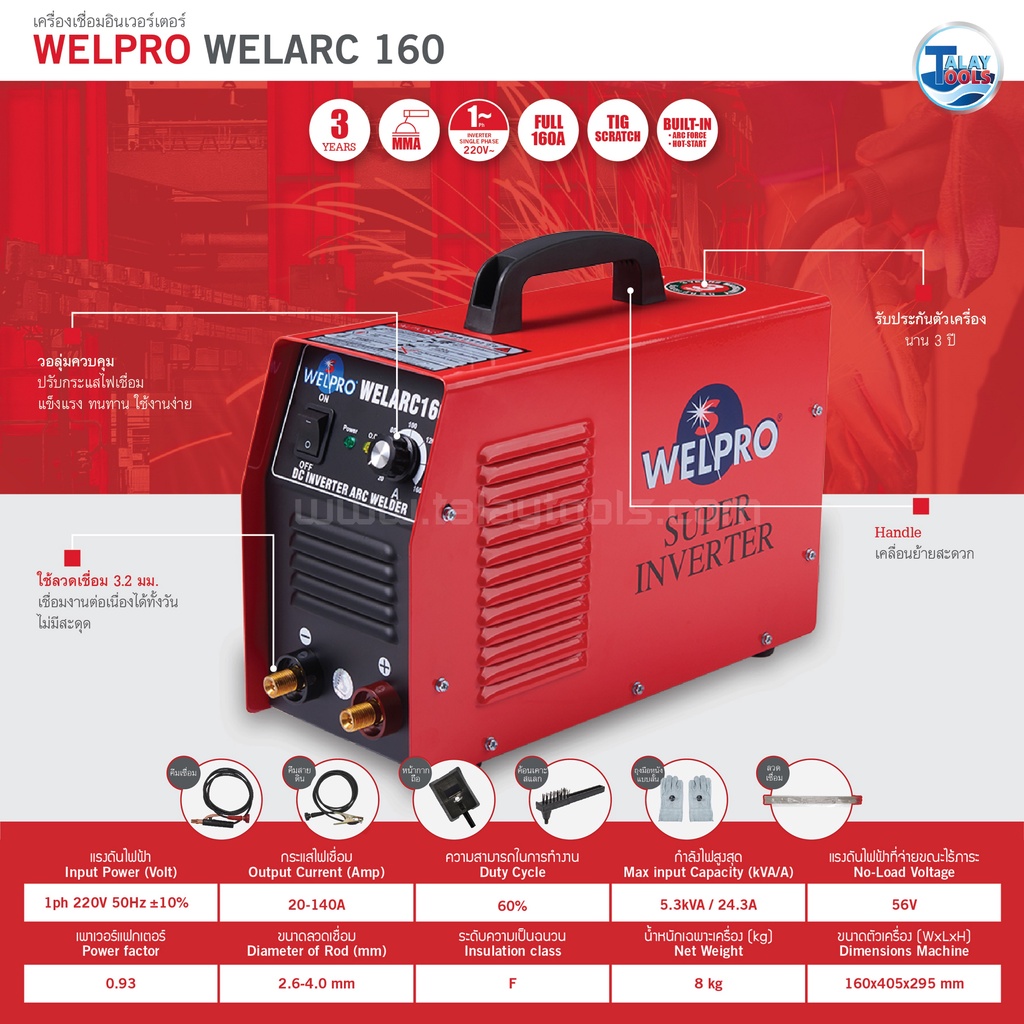 ตู้เชื่อมอินเวอร์เตอร์ WELPRO WELARC 160 รับประกัน 2 ปีเต็ม Talay Tools