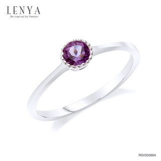 Lenya Jewelry แหวนเงินแท้ 925 ประดับพลอยอเมทิสต์ ( Amethyst) เล็กน่ารักดูมีรสนิยม ตัวเรือนชุปทองคำขาว (Rhodium)