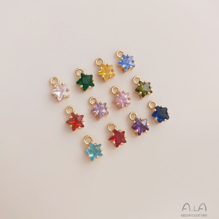 เครื่องประดับDIYขายส่ง จี้หินนําโชค ชุบทอง 14K รูปดาวห้าแฉก 12 กลุ่มดาว ประดับเพทาย เครื่องประดับ DIY[จี้/ห้อยลูกปัด/สร้อยข้อมือ/สร้อยคอ/ต่างหู]