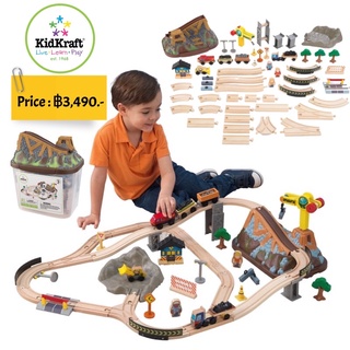 KidKraft Bucket Top Construction Wooden Train Set with Bulldozer, Crane, Tracks and 61 Pieces