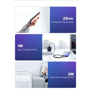 Ugreen สายชาร์จ USB-C 3A แอมป์ ชนิดไนลอน QC 3.0 S20/Note 20/S10/S9/S8, Xiaomi, รุ่น US288