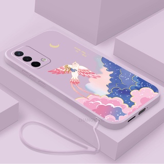 เคสโทรศัพท์มือถือ ซิลิโคน TPU ขอบตรง ลายการ์ตูน พร้อมสายคล้อง สําหรับ oppo a74 a95