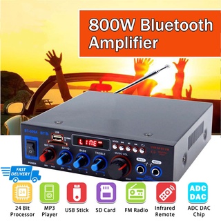 800W สเตอริโอHIFI amplifier 2CH จอแสดงผล LCD build-in ไร้สายบลูทู ธ วิทยุ FM เครื่องขยายเสียง แอมป์จิ๋วบลูทูธ USB SD