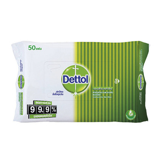 🔥ยอดนิยม!! DETTOL ทิชชูเปียก แอนตี้แบคทีเรีย จำนวน 50 แผ่น สีเขียว Wet Wipes