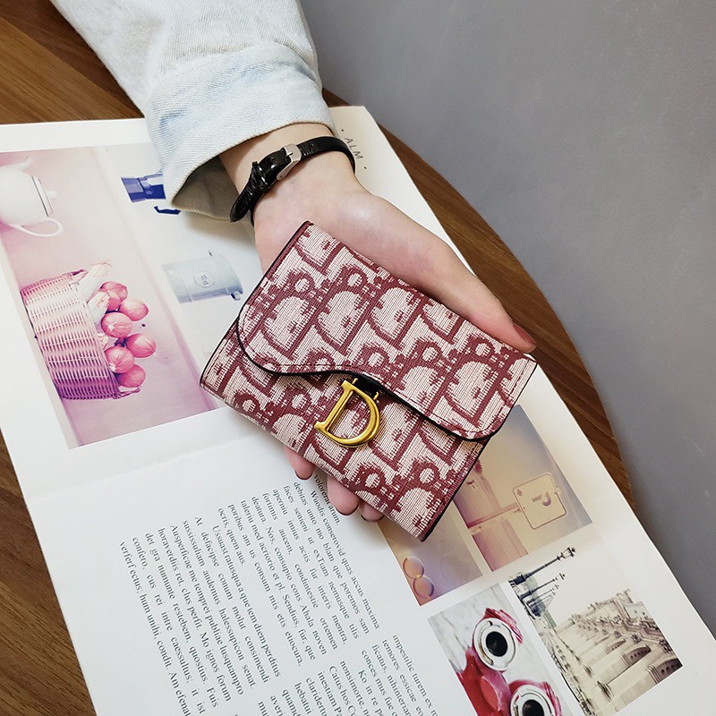 แฟชั่น All-Match Pattern Letter D Buckle Coin Purse Simple Folding Hand Card Holder
