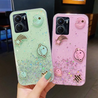 เคสโทรศัพท์มือถือ TPU นิ่ม แบบใส ปิดด้านหลัง ลายดาว อวกาศ กลิตเตอร์ สําหรับ Vivo Y16 Y22 Y35 Y75 Y55S V23 V25 Y15S Y15A Y21 Y33S V21