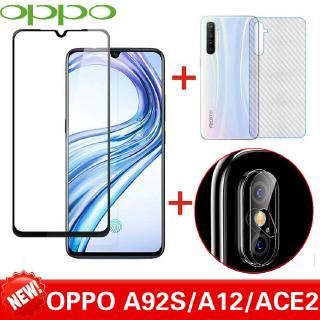 ( 3 In 1 ) Oppo A12 / Ace 2 / A92s Full Screen Tempered Glass Film +Camera lens film+Carbon Fiber Back Film