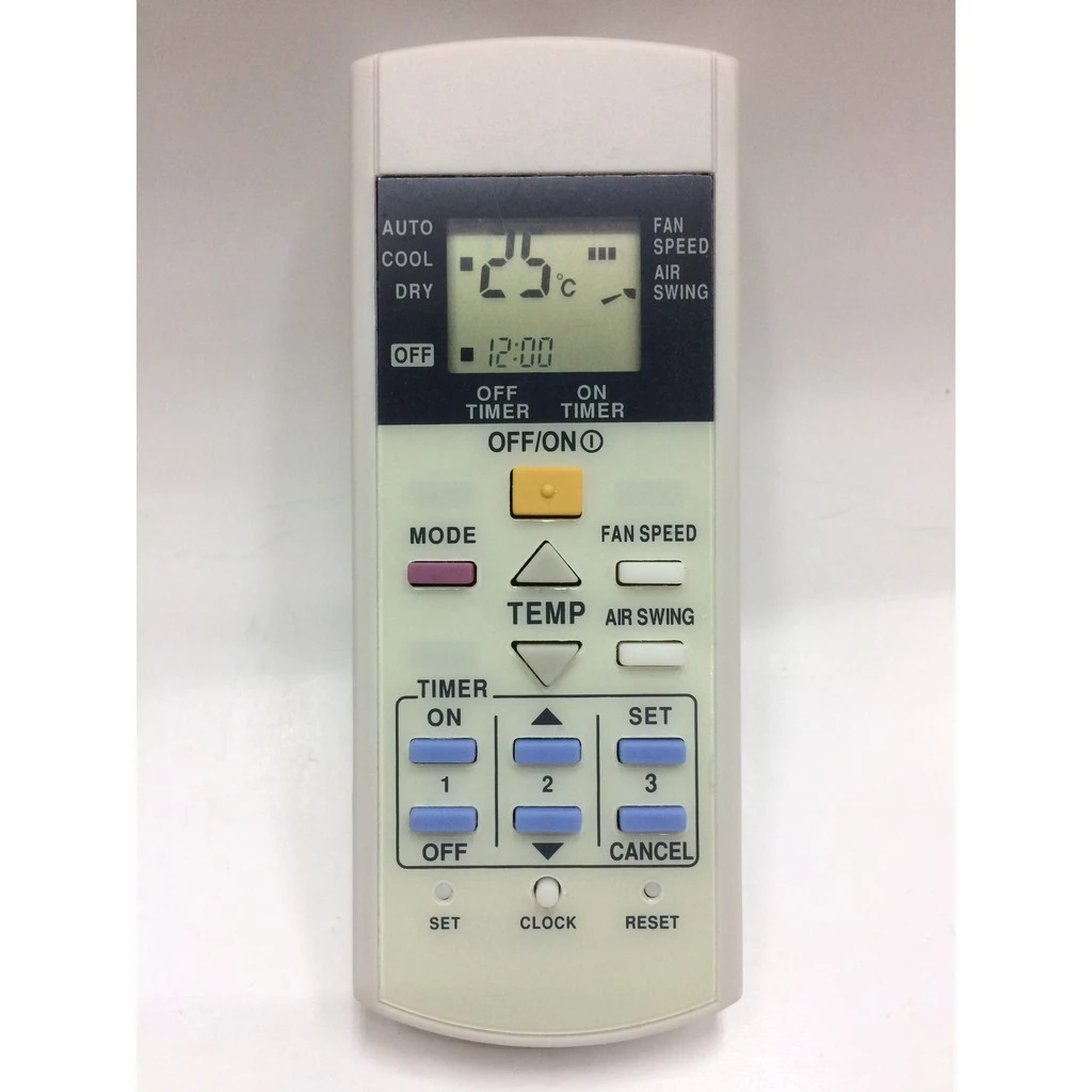 รีโมทใช้กับแอร์ พานาโซนิค Panasonic มี3ปุ่มฟังก์ชั่นแถวล่าง Set Clock Reset