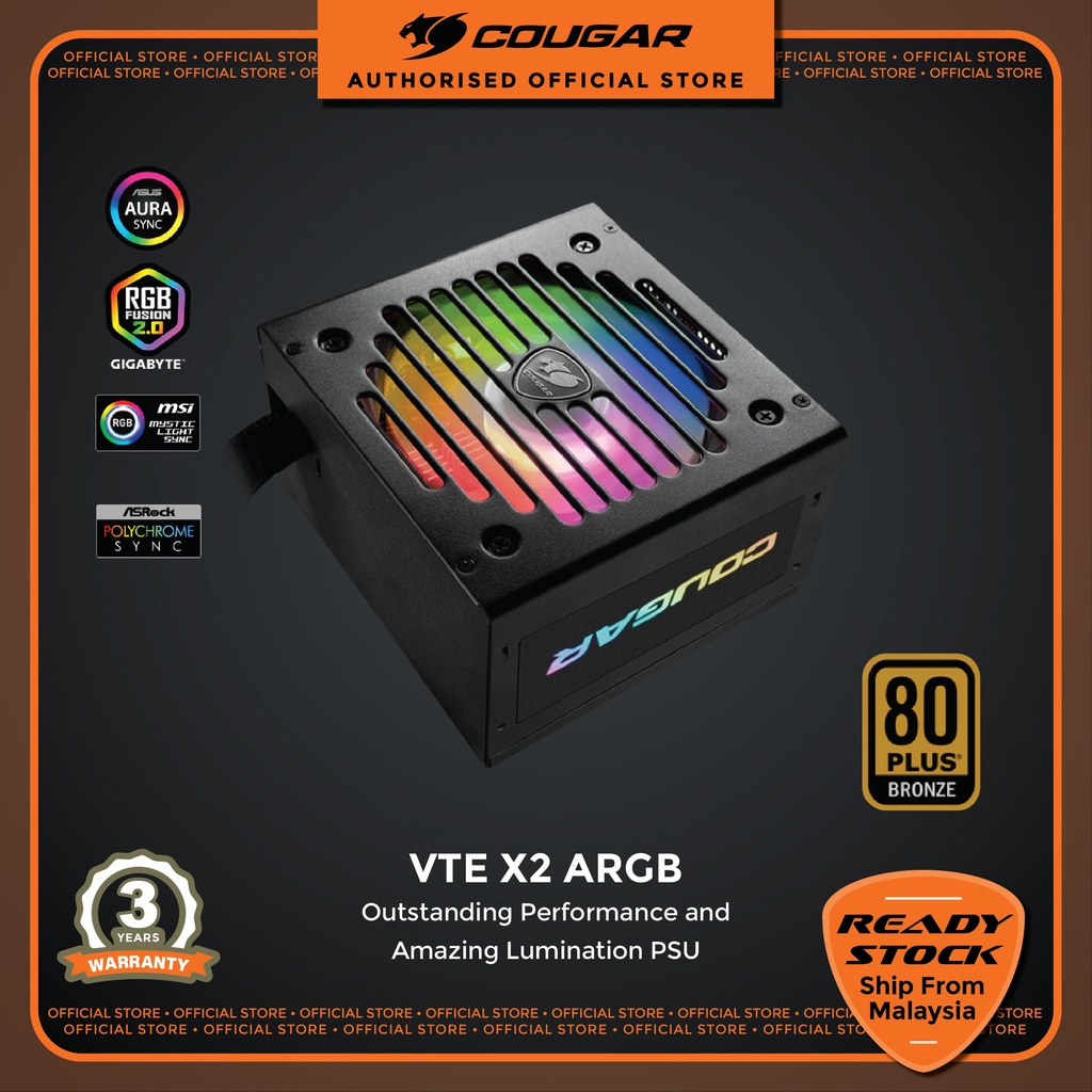 Cougar PSU VTE X2 aRGB 80+ พัดลมระบายความร้อน สีบรอนซ์ 650W 750W พร้อมพัดลม aRGB