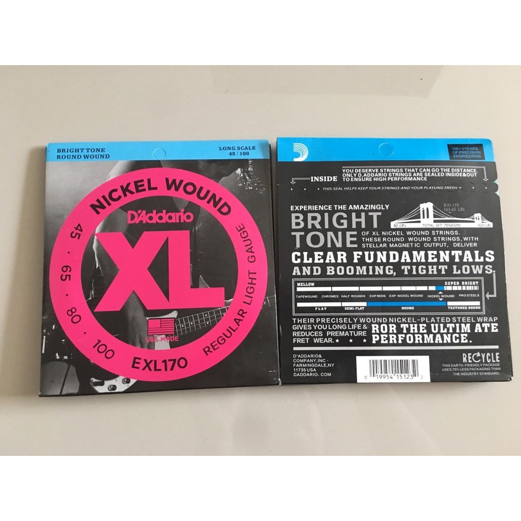 D'Addario® สายกีตาร์เบส 4 สาย แบบนิกเกิล รุ่น EXL170 (Light, 45-100)