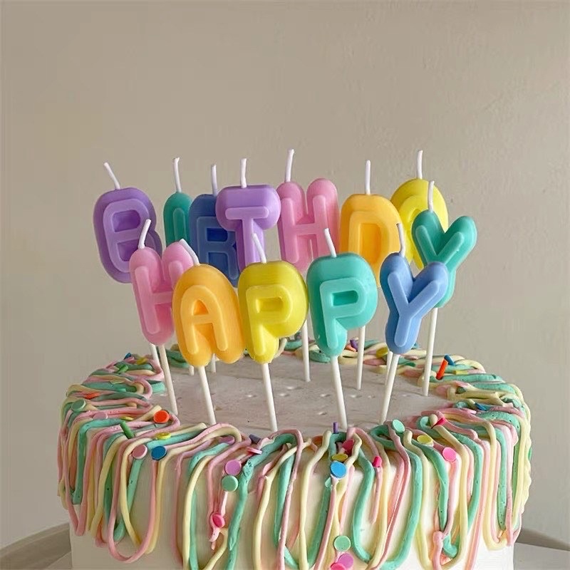 • พร้อมส่ง• เทียนวันเกิด Happy Birthday เทียนอักษร สีพาสเทล