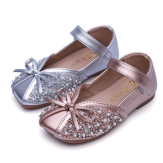 1-12Yrs Girls Bow-knot Princess Shoes Pearl Bling Dance Party Shoes Fashion Kids Soft Rubber Single Flat Shoes