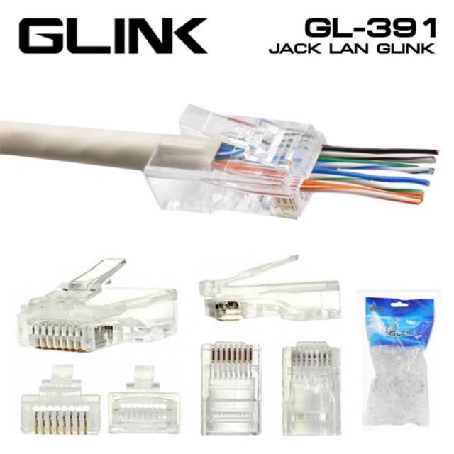 หัว RJ-45 CAT5e หัวทะลุ แพ๊คถุง100ตัว ยี่ห้อGLinkรหัส391