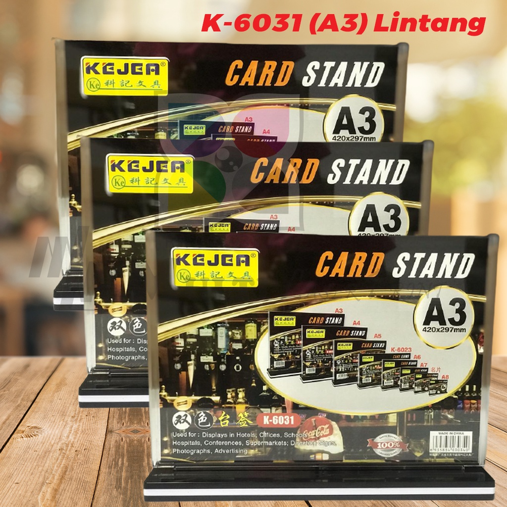 ขาตั้ง A3 melintang Notice Sign A3 แนวนอน Kejea K-6031 ขาตั้งพลาสติก 2 ด้าน A3 A3 แท่นวางเมนู