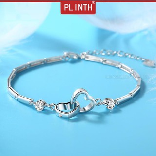 PLINTH สร้อยข้อมือเงิน 925 ญี่ปุ่นและเกาหลีที่เรียบง่ายหวานหัวใจคู่หัวใจและรูปหัวใจ1129