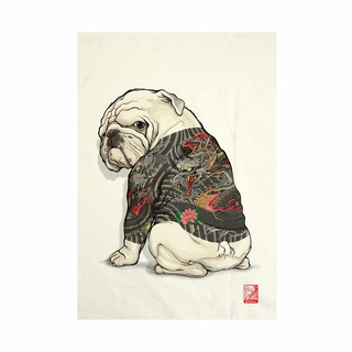 Bulldog TattooCanvas Fabric No Frame / ผ้าแคนวาส พิมพ์ลาย หมาสัก บลูด๊อก มังกร ไม่มีกรอบขนาด 34.5x48.5 ซม.