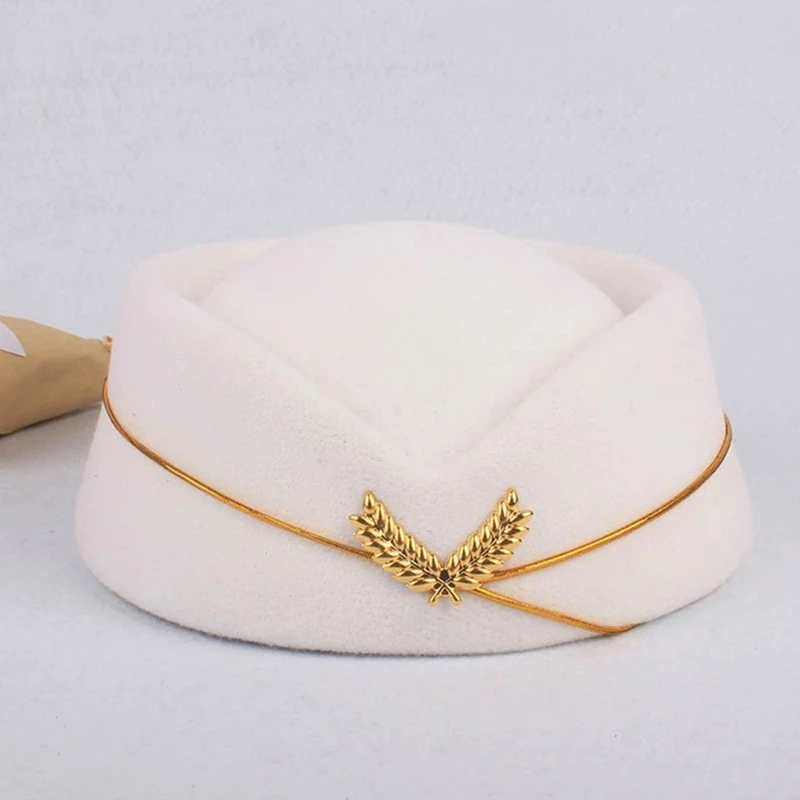Wayle Stewardess Air Hostess Beret หมวกผู้หญิงหมวกเครื่องแต่งกายคอสเพลย์อย่างเป็นทางการชุดหมวกอุปกรณ์เสริม thumbnail 6