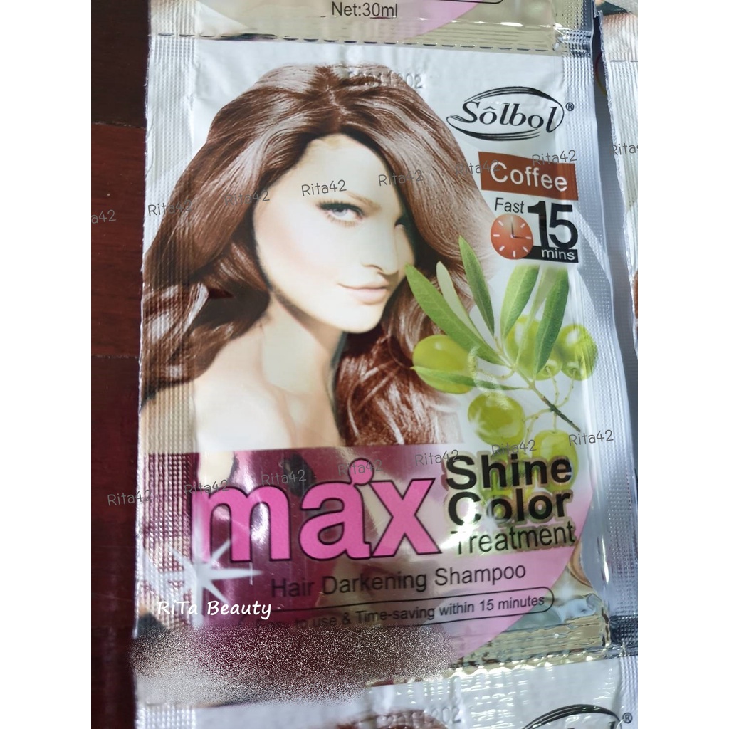 ยาสระเปลี่ยนสีผม Solbol Coffee สมุนไพรย้อมผม ปิดผมขาว - สีกาแฟ Max Shine Color Hair Darkening Shampoo