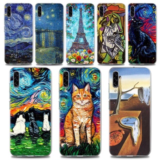 เคสโทรศัพท์มือถือ ซิลิโคนนิ่ม TPU ใส ลายภาพวาดสีน้ํามัน Van Gogh Cat 3D สําหรับ Samsung Galaxy Note 20 Ultra 8 9 10 Lite Plus A50 A70 A20