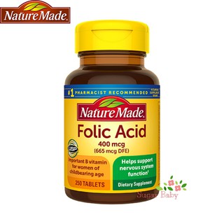 Nature Made Folic Acid 400 mcg 250 Tablets โฟลิค แอซิด 400 ไมโครกรัม (250 เม็ด)