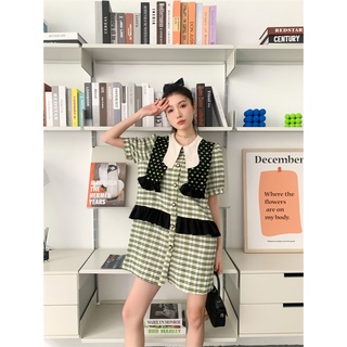 MANSA green plaid ruffle dress เดรสลายสก็อต