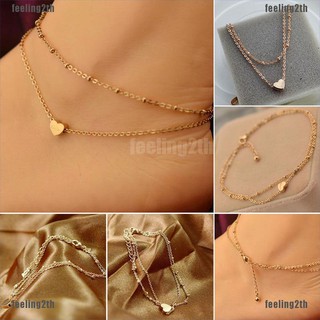 ❤SUN❤ 1PC Gold Love Heart Ankle กำไลข้อมือ Double Chain L❤