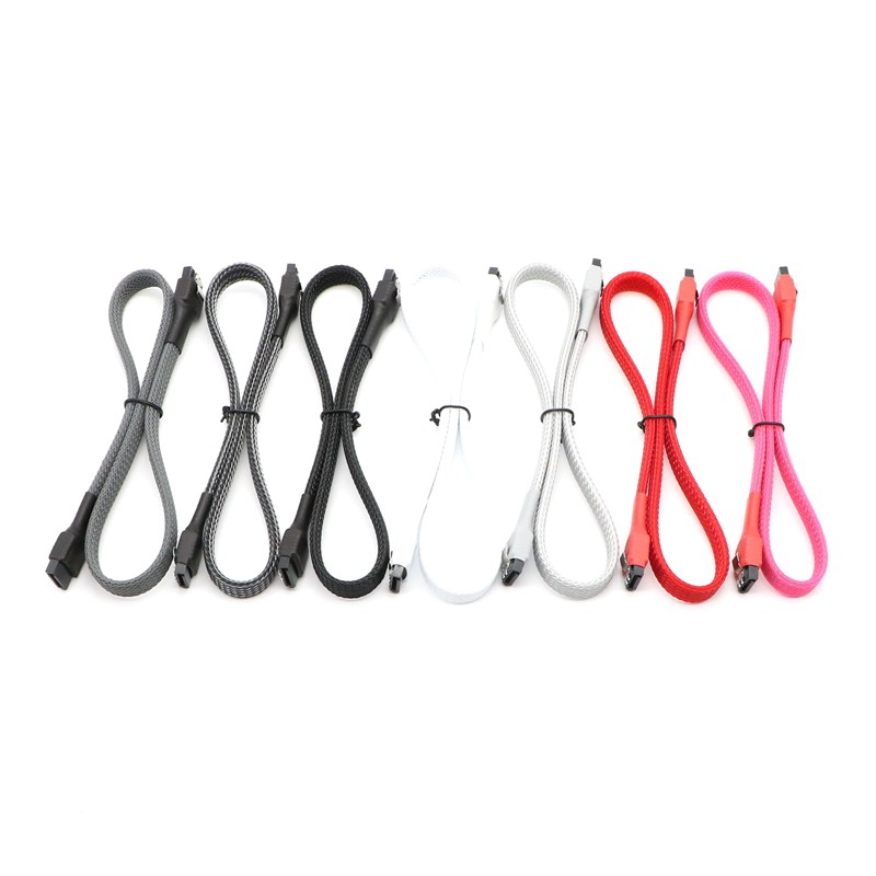 45 ซม. / 60 ซม. PET Sleeved SATA III 7Pin DATA Cable สําหรับฮาร์ดไดรฟ์ตรงเป็นมุมตรง