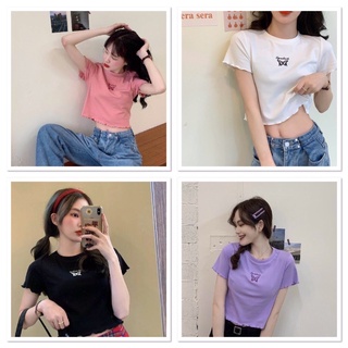 👕YUI👕สินค้าใหม่สุดชิลสไตร์เกาหลี เสื้อยืดแขนสั่นปักลายผีเสื้อ มี4สี #5150