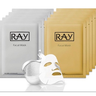 ยกแพ๊ค10ชิ้น มาส์คหน้า RAY facial mask สีทองและสีเงิน ของแท้ 100% (มีสติกเกอร์ตรวจสอบ)แบบกล่อง