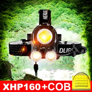 ไฟ LED ไฟหน้าแบบชาร์จไฟ XHP160 ไฟหน้าพลังงานสูงโคมไฟตกปลา