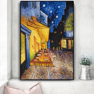 ภาพวาดสีน้ํามันบนผ้าใบ รูป van gogh coffee night patio สําหรับตกแต่งผนังบ้าน