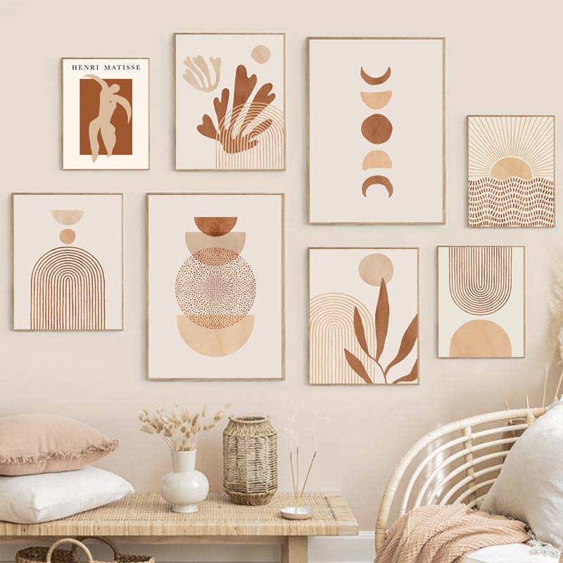 บทคัดย่อ Coral Lines ภาพวาดผ้าใบ Boho โปสเตอร์ Beige Matisse Wall Art การพิมพ์ภาพห้องนอนห้องนั่งเล่นตกแต่งบ้าน
