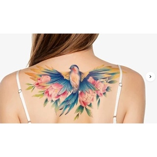 สติกเกอร์ แทททู รอยสัก นำเข้า  มัลติคัลเลอร์ นกกับดอกไม้  **tattoo sticker กันน้ำ