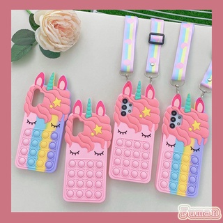 เคสโทรศัพท์มือถือซิลิโคนลายยูนิคอร์นน่ารักพร้อมสายคล้องสําหรับ Samsung Galaxy A02S A02 A72 A52 A20E A01 A71 A32 A31 A51 A21 A20 A30 A12 A11 A10E M12 M02 Note 20 Ultra 10 9 S20 S10 S9 Plus S20+ S10+ S9+