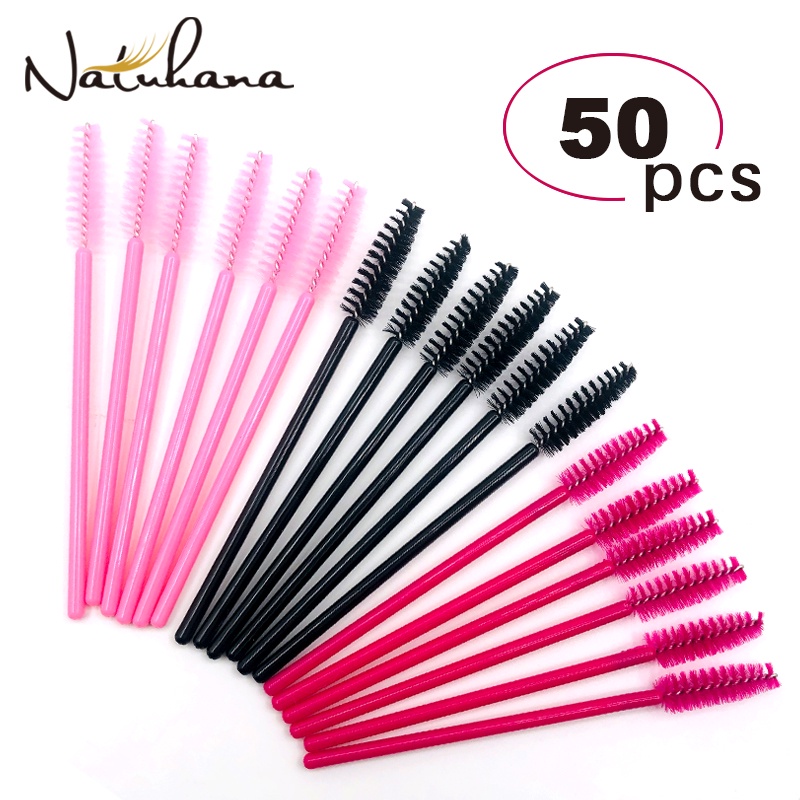 NATUHANA 50 ชิ้น / ชุด ขนตาต่อ แปรงปัดขนตา แปรงปัดขนคิ้ว ขนแปรงนุ่ม ขนตา – โปรปัง