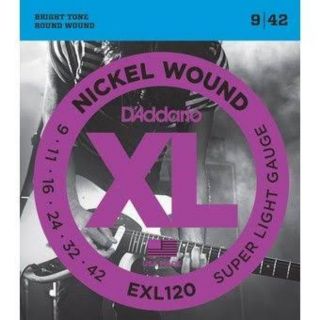 D’Addario สายกีต้าร์ ไฟฟ้า Nickel Wound, SUPER Light Gauge 9-42 รุ่น EXL120