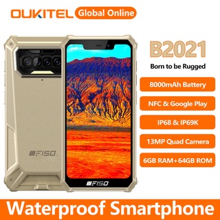 F150 B2021 NFC IP68 Waterproof Rugged Smartphone 13MP Quad Cameras 5.86 6GB+64GB 8000mAh Android 10.0 Octa Core