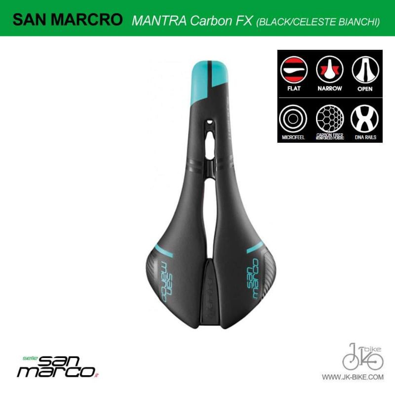 เบาะจักรยานรางคาร์บอน SAN MARCO MANTRA Carbon FX (BLACK/CELESTE BIANCHI)