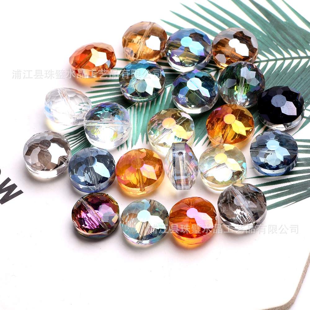 Zhubi ลูกปัดแก้วคริสตัล ทรงกลม แบน หลวม ขนาด 14 มม. สําหรับทําโคมไฟ DIY 10 ชิ้น
