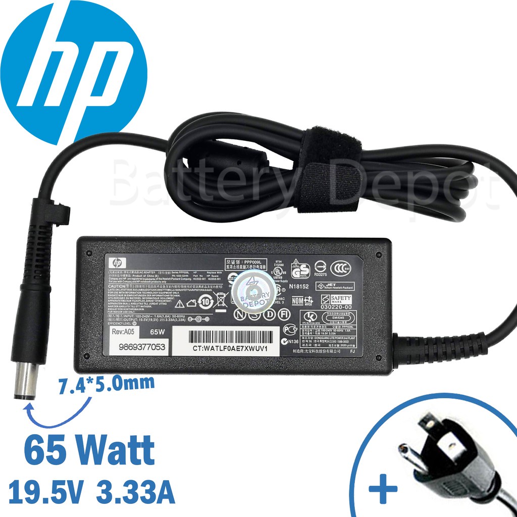 【สต็อกพร้อม】HP Adapter ของแท้ 19.5V/3.33A 65W หัวขนาด 7.4*5.0mm สายชาร์จ เอชพี อะแดปเตอร์, สายชาร์จ HP