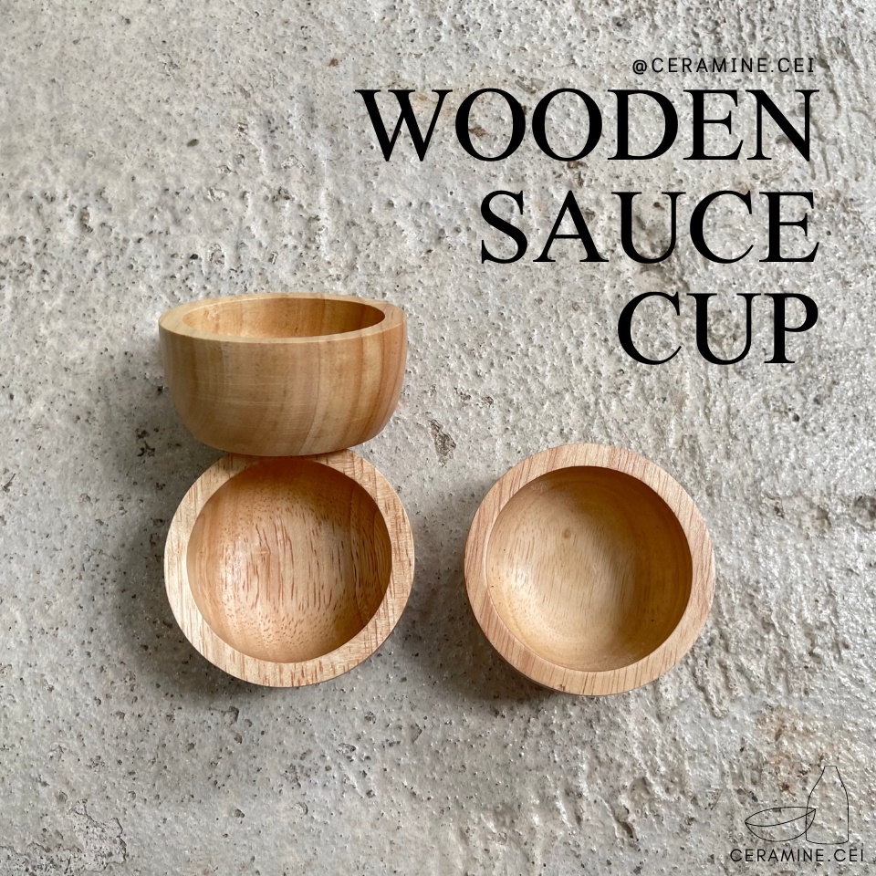ถ้วยน้ำจิ้มไม้ยางพารา Wooden Sauce Cup เคลือบกันน้ำอย่างดี น่ารัก สไตล์คาเฟ่มินิมอล