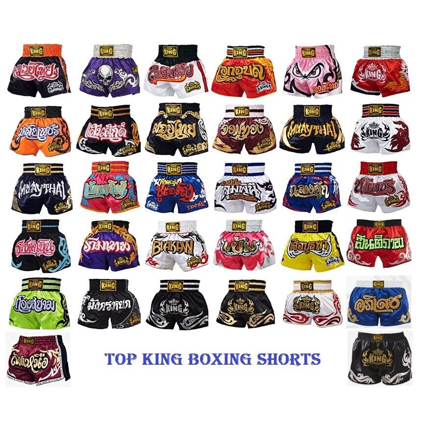 กางเกงขาสั่น มวยไทย New Top King Muay Thai Shorts เนื้อผ้า Satin Normal Styles, กางเกงมวยผู้ใหญ่ ขนาด M L XL