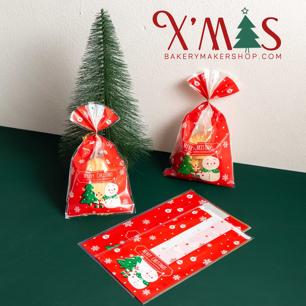 X'mas ถุงขนม พร้อมลวดมัด 2 ขนาด / Christmas cookie bags ถุงคุกกี้ คริสต์มาส