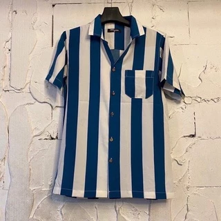 เสื้อฮาวาย ลายทาง ลายริ้ว เสื้อเชิ้ต hawaii เชิ้ตเกาหลีไซส์m l xl 2xl 3xl 4xl ผ้านิ่มใส่สบายไม่ร้อน ใส่ได้ทั้งชายและหญิง